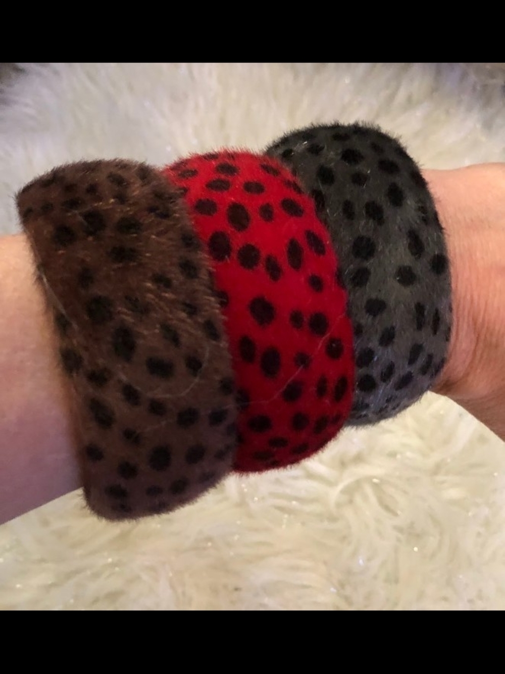 VTG 90s The Limited Faux Fur Leopard Bangle Bracelet Lot • Y2K Maximalist